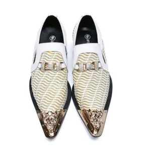 Men's Fashion Formal Metal Decor Pointy Toe Leather Shoes Youth Wedding Shoes - Picture 1 of 9