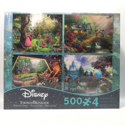 Rompecabezas Disney Kinkade 4 x 500 piezas Mickey Blancanieves Cenicienta nuevo Foto 1 de 4