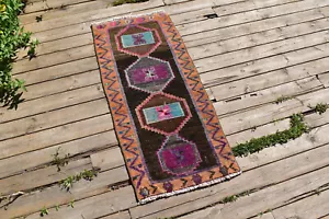 Mini alfombra turca Kilim 18""x41"" tejida a mano Kirsehir 48x105 cm alfombra de puerta - Imagen 1 de 6