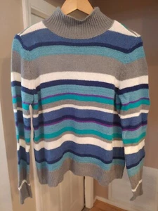 Chaps by Ralph Lauren Women's Gray, Blue, and Green Stripe Longsleeve Sweater PL - Picture 1 of 4