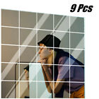 9x Glass Mirror Tiles Wall Sticker Square Self Adhesive Stick On Diy Home Decor