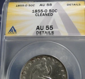 1855-O seated liberty half dollar ANACS 55 Details - Picture 1 of 7