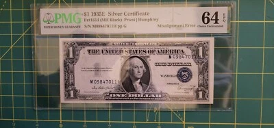 $1 1935E  No Motto Silver Certificate FR 1613N PMG 64 EPQ - Misalignment Error - Image 1 of 4