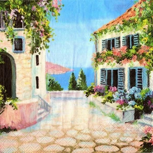 Serviettes en papier village sur Méditérrannée. Napkins Mediterranean village - Imagen 1 de 1