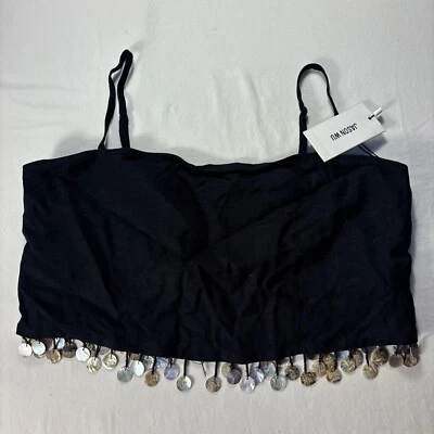 NWT Jason Wu Black Linen Halter With Shell Fringe. Size 4. Set Retails For $425! - Image 1 of 4