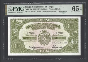 Tonga 10 Shillings 3-11-1966 P10e Uncirculated Grade 65 - Picture 1 of 2