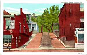 A unique street Galena ILLINOIS LINEN POSTCARD D6 - Picture 1 of 2