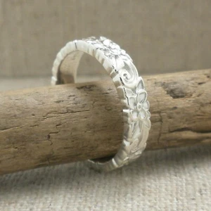 Fede nuziale floreale misura 6,5 argento sterling 5 petali 4 mm bustinata made in USA - Foto 1 di 4