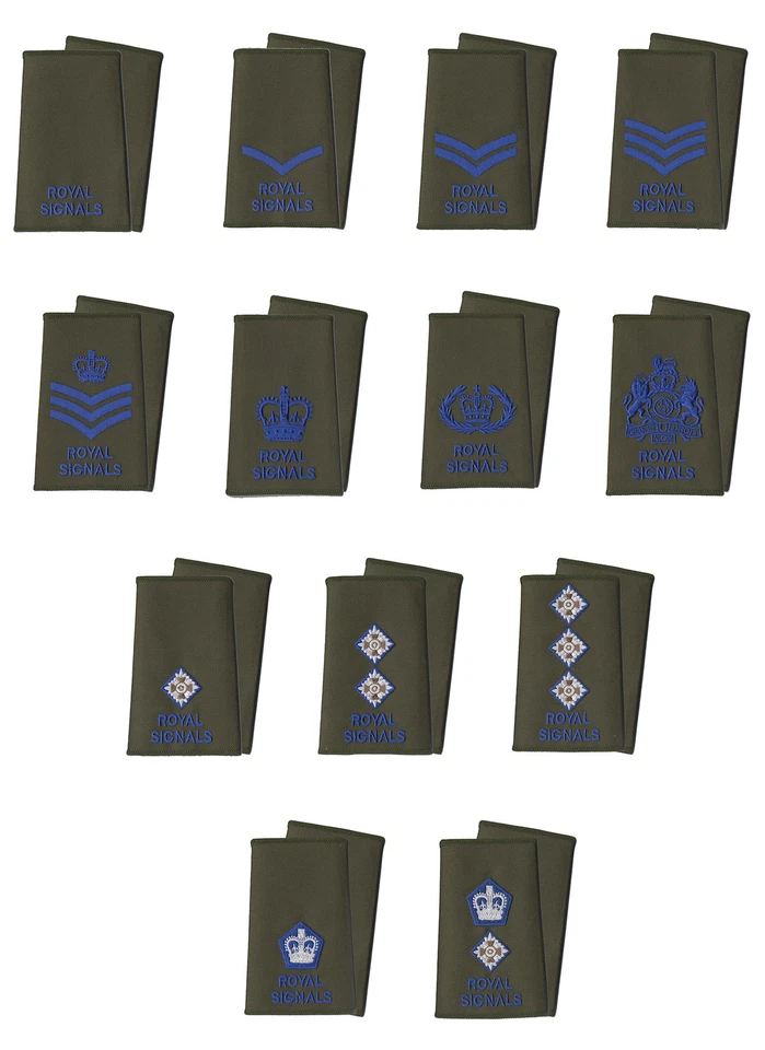 Pair of Royal Signals Blue on Olive Green Rank Slides ( British Army ) All Ranks - Image 1 of 1