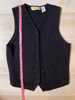 CHAUS Chaleco Negro Cuentas Sin Mangas Cuello en V Cárdigan Suéter M Mujer’s Foto 1 de 3