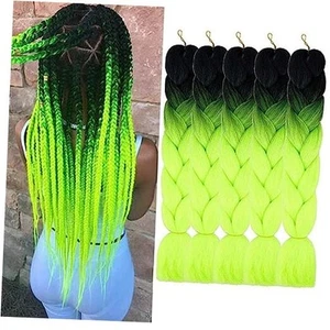 Ombre Braiding Hair Black 24 Inch (Pack of 5) #B13 Black to Fluorescent Green - Picture 1 of 8