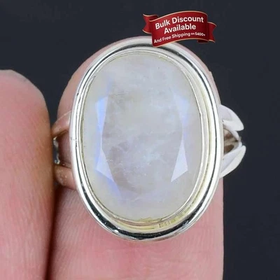 Anillo con racimo de plata esterlina facetado piedra lunar arco iris joyería talla 7 Foto 1 de 4