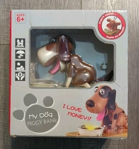 My Dog Puppy Hungry Eating Coin Savings Piggy Bank White & Brown Dog NEW - Picture 1 of 5