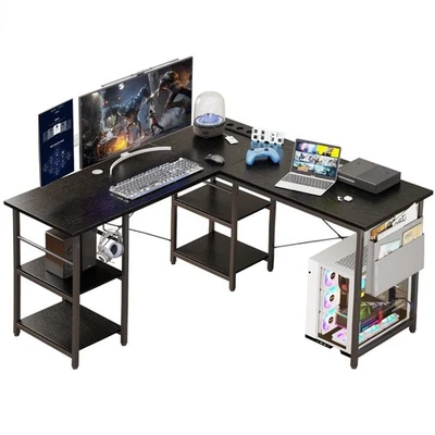 Schreibtisch L-förmiger mit Steckdose Gamer Computertisch Bürotisch 140x140x74cm - Bild 1 von 4
