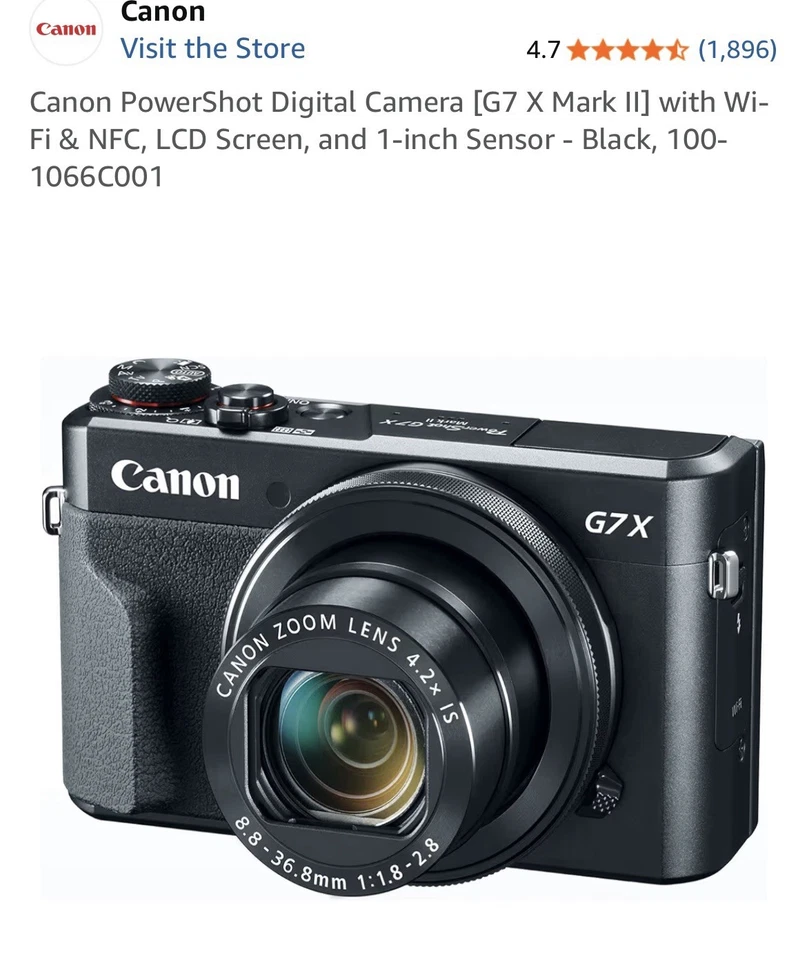 Cámara digital Canon PowerShot G7X Mark II 20,1 MP, batería, trípode Foto 1 de 4