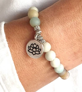 Bodhi Lotus Stein Reiki Stretch positive Dekoration Glücksbringer Armband Geschenk UK - Bild 1 von 12
