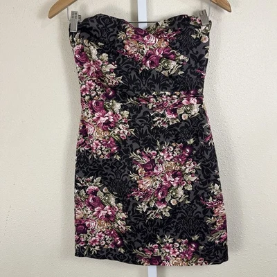 Vintage Y2K Mystic Floral Strapless Bodycon Mini Dress Small Romantic Goth - Image 1 of 4