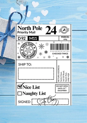 NORTHPOLE Santa Approved Shipping Postage Post Present Label Personalised- FREE SHIPPING