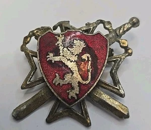 Vintage Lion Shield Pendant Brooch Red Shield Sword Lion - Picture 1 of 12