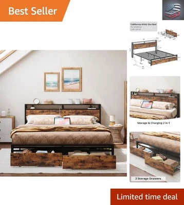 Cama plataforma King marrom vintage Califórnia - Fácil montagem, sem necessidade de mola na caixa - Imagem 1 de 4