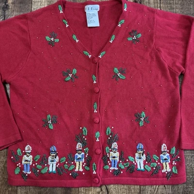 Cárdigan de Navidad Cascanueces Diseño BP Vintage Años 90’s Mujer’s Talla Grande Suéter Foto 1 de 4