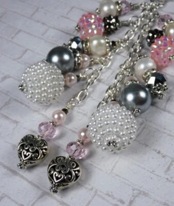 Cluster Chain Purse Charm Keychain Crystal Glass Rhinestone Pink White Grey New - Picture 1 of 4