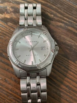 Часы Azzaro с хромированным циферблатом круглые серебристые нержавеющая сталь ремешок с датой - Изображение 1 из 4