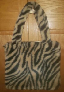 AKIRA Faux Fur Mini Tote Purse Handbag ~ Tiger Stripe Animal Print NEW NWT - Picture 1 of 5