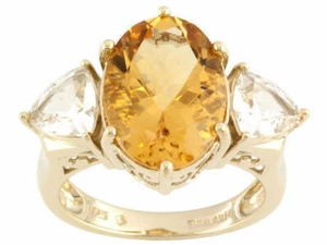 Anillo ovalado de citrino de 5,73 quilates con topacio blanco de oro 18 K de 2,40 quilates - Imagen 1 de 1