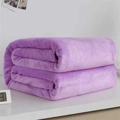 Winter Flannel Blankets For Beds 230Gsm Solid Blue Soft Warm Thin Coral Fleece - Image 1 of 4