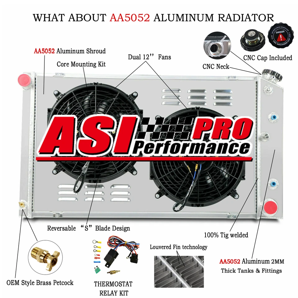 4Row Aluminum Radiator+Shroud Fan FIT 1968-1972 Chevelle Cutlass Lemans GTO 7.4L Foto 1 de 4