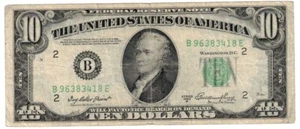 United States 10 Dollars 1950A F Federal Reserve B-E New York "B" - Picture 1 of 2
