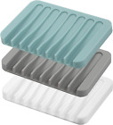 Self Draining Soap Dishes, 3 Pcs Silicone Soap Saver, Waterfall Drainer Soap For