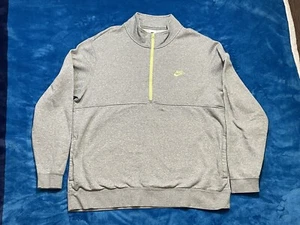 Nike Mens Club Fleece Half Zip Gray & Green Pullover 2XL Sportswear Pockets - Picture 1 of 11
