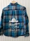 Flannel Shirt Faded Glory Kids XXL18 upcycle The Mountains are Calling Blue