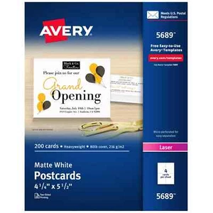 Laser Postcards, Perforated, 5-1/2"x4-1/4" , 200/BX, Matte White - Picture 1 of 1