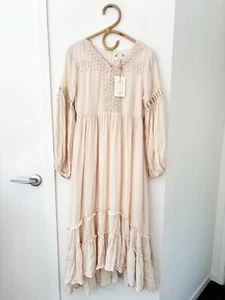 JOYFOLIE Dress Size 12 Girls Bone Colour Long Sleeve Darien Boho Maxi Dress BNWT - Picture 1 of 9