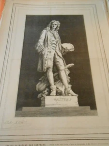 Gravure 1885 - Statue de Wateau par Carpeaux - Imagen 1 de 1