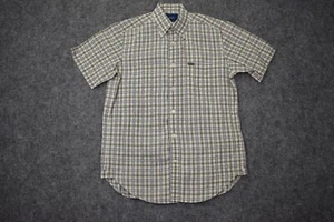 Faconnable Shirt Small Green Khaki Plaid Short Sleeve Button Up Casual Club Mens - Picture 1 of 11