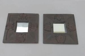 Lot 2 Rustic Brown Resin Wall Decor Accent Mirror embossed Ornate Square 6" 