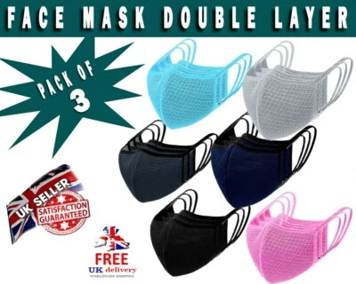 Men Women New 3D Face Mask Valuable High Breathable Mesh Double Layer Washable - Image 1 of 3
