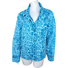 Coldwater Creek Medium Blue Floral Denim Jacket Snap Button Mock Neck Career Nwt