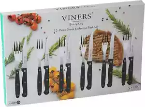 Viners Everyday 12 Piece Silver Stainless Steel Steak Knife and Fork Set - Picture 1 of 8