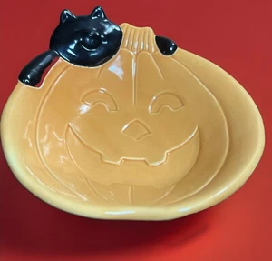 Halloween Jack-o’-Laterne Kürbis Süßigkeiten Schale - Keramik 6 3/4” x 6” - Bild 1 von 4