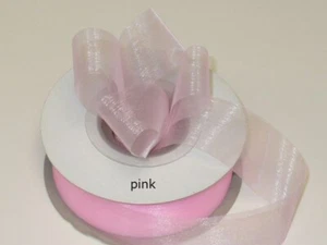 1"x50 yards gift wrap sheer cut edge organza. pink gift wrapping, party ribbon. - Picture 1 of 2