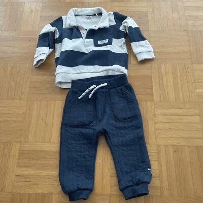 C&A Baby, Hose und Pullover, „Always Happy“, blau und weiß, Größe 74 - Bild 1 von 4