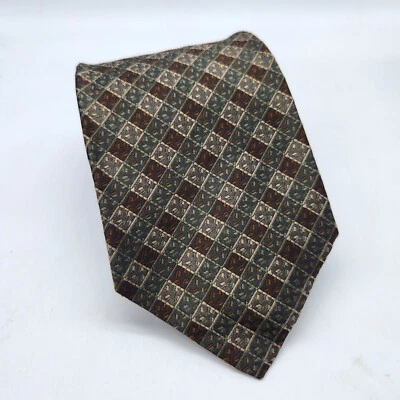 Мужской галстук Hickey Freeman сплетенный в Италии 100% шелк зеленый коричневое золото сделано в США - Изображение 1 из 4