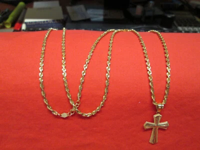 CADENA CUERDA CORTE DIAMANTE 30" ORO MACIZO 14K, 16,1 g y colgante cruz oro macizo 14k Foto 1 de 4