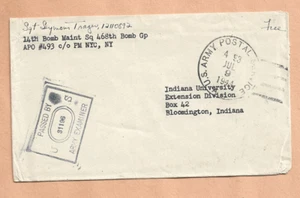 WORLD WAR II MILITARY MAIL APO 493 14th BOMB MAINT 1945 KHARA GPUR INDIA CENSOR - Picture 1 of 1