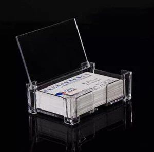 2pcs Clear Acrylic Business Flip Cover Card Holder Case Office Desk Storage Box - Picture 1 of 4